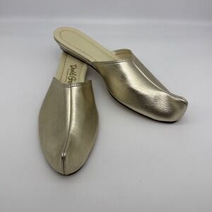 Daniel Green Vintage Gold Harem Genie Curled Toe Slippers Pixie Mule Slides 60s